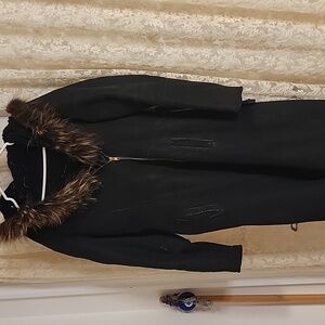 Women's Black Faux Fur Trim Coat